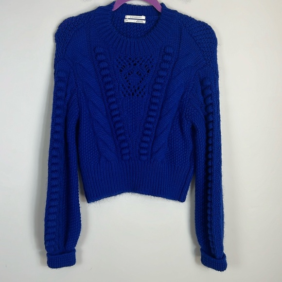 Anthropologie Cropped Cable-Knit Sweater Royal Blue Size XXS - Picture 3 of 11